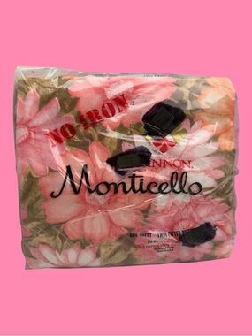 Vintage Cannon Monticello Pink Floral Twin Fitted Bottom Sheet New Old Stock